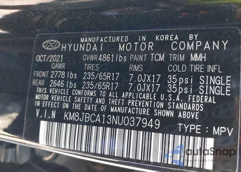 2022 Hyundai Tucson Blue from USA, damaged, VIN KM8JBCA13NU037949